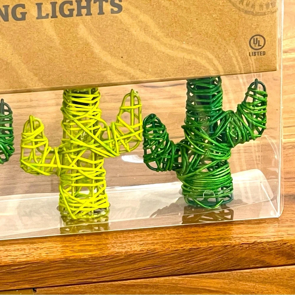World Market Rattan Cactus String Lights NIB | Boho Desert Patio Indoor Outdoor